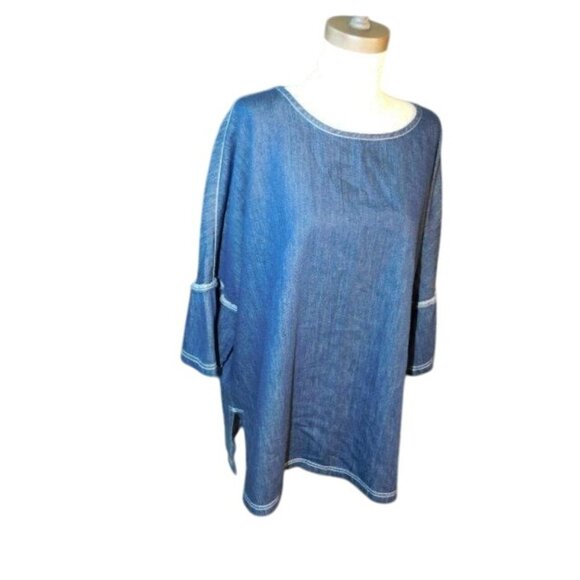 Marina Rinaldi Size 20 Plus Size Dark Wash Designer Denim Top - Picture 3 of 3